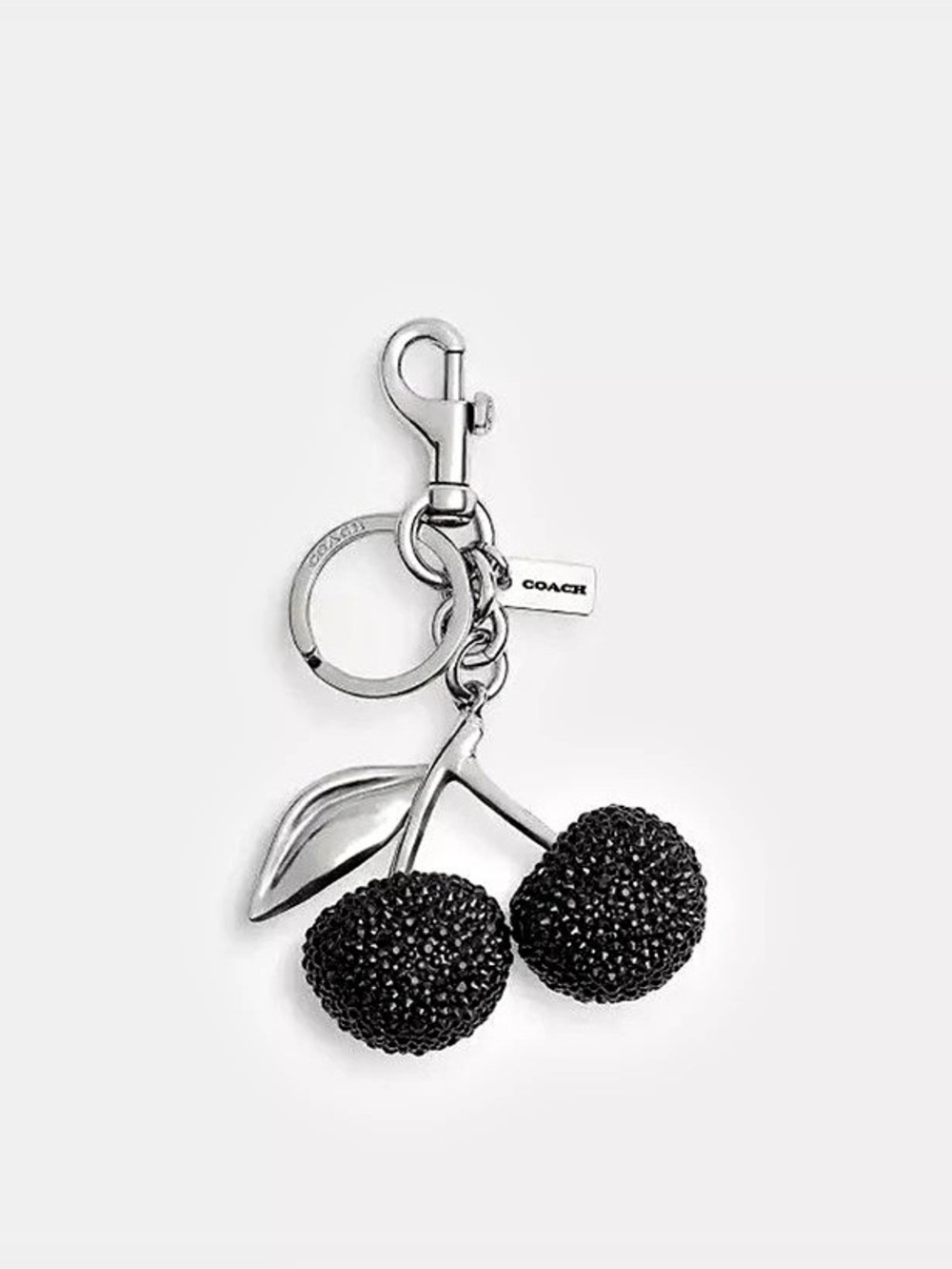 Coach Black Crystal Cherry Bag Charm Black & Silver Hardware Keychain
